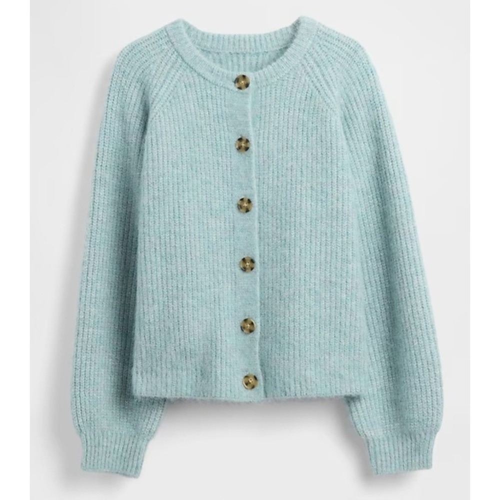 Gap Mohair Shaker Cardigan Women XL Blue Fuzzy Knit Soft Chunky Cozy Coastal